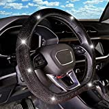 Car Bling Rhinestones Steering Wheel Cover with Sparkling Crystal Dimond, Anti-slip Steering Wheel Protector, 15 inch Elastic Universal for Cars, Vehicles, SUVs, Bling Car Interior Accessories (Black)