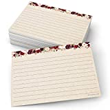 321Done Floral Ruled Index Cards - Made in USA - Large 4x6 (Set of 50), College-Ruled Lined Notecards Double-Sided, Thick Heavy Duty Cardstock, Cute Pretty Flowers Red Roses Rustic Kraft Tan Notes