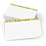 321Done Sunflower Index Cards - Made in USA - Small 3x5 (Set of 50), Narrow-Ruled Lined Notecards Double-Sided, Thick Heavy Duty Cardstock, Cute Pretty Sun Flowers Floral on White Ruled Lines