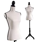 Beige Female Dress Form Mannequin Torso Body with Black Adjustable Tripod Stand for Clothing Dress Jewelry Display