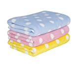 Tamu style Puppy Blankets for Small Dogs and Cats (27½ inch x 19½ inch), Soft Dog Blanket for Crate,Couch,Car,Bed (Pink,Blue,and Yellow 3Pack)