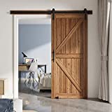EaseLife 36in x 84in Sliding Barn Door with 6.6FT Barn Door Hardware Track Kit Included,Solid MDF Inside Covered with Water-Proof PVC Surface,Brown