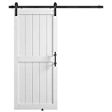 COSHOMER 36in x 84in MDF Sliding Barn Door with 6.6ft Barn Door Hardware Kit & Handle, Pre-Drilled Holes Easy Assembly -Solid Wood Slab Inside Covered with Water-Proof PVC Surface, White, H-Frame