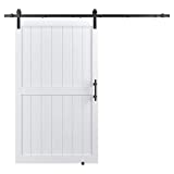 COSHOMER 48in x 84in MDF Sliding Barn Door with 8ft Barn Door Hardware Kit & Handle, Pre-Drilled Holes Easy Assembly -Solid Wood Slab Inside Covered with Water-Proof PVC Surface, White, H-Frame