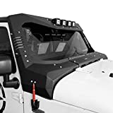 Hooke Road Windshield Frame Cover Roof Sun Visor Cowl Body Armor w/ 4 LED Lights Compatible with Jeep Wrangler JK & Unlimited 2007-2018 Sports Sahara Freedom Rubicon X