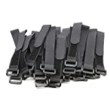 25pcs Black Reusable Fastening Cable Straps, Hook and Loop Cable Tie Down Straps 0.8" x 6"