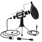USB Microphone, ZealSound Metal Condenser Recording Microphone for Laptop MAC Windows Computer and Phone w/Stand for ASMR Garageband Smule Stream & YouTube Video Studio Voice Overs Broadcast (Silver)