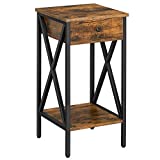 VASAGLE VINCYER Nightstand, End Table, Side Table, Tall Nightstand with Drawer and Storage Shelf, Industrial, Rustic Brown and Black ULET501B01