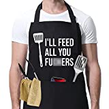 I'll Feed All You - Funny Aprons for Men, Women with 3 Pockets - Dad Gifts, Gifts for Men - Christmas, Birthday Gifts for Husband, Dad, Wife, Mom, Brother, Him - Miracu Cooking Grilling BBQ Chef Apron