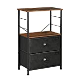SONGMICS Nightstand, Industrial Bedside Table with 2 Fabric Drawers, Storage Shelves, Vertical Dresser Storage Tower with Wooden Top, Metal Frame, Labels, Rustic Brown and Black ULVT03H