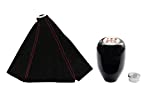 XtremeAmazing Black/Red Stitching Suede Manual Shifter Shift Boot Knob Cover + 5 Speed Manual Shift Knob with M10x1.5 Screw Nuts Adapter for JDM Honda Acura