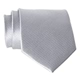 QBSM Mens Silver Light Grey Polyester Solid Pure Neck Ties Formal Dress Necktie