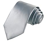 TIE G Solid Color Satin Mens Ties Woven Silky Touch 3.35" Neck Tie in Gift Box (Silver)