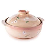 Fuji Merchandise Japanese Style Donabe Earthenware Clay Pot Hot Pot Casserole Sakur Cherry Blossom Design (74 fl oz (10"Dia))