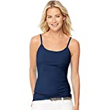 Hanes Women's Stretch Cotton Cami with Built-in Shelf Bra, navy, MEDIUM