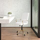 Flash Furniture Mid-Back Desk Chair - White LeatherSoft Executive Swivel Office Chair with Gold Frame - Swivel Arm Chair