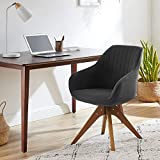 Art Leon Mid Century Modern Swivel Accent Chair with Arms, Beech Wood Legs Upholstered Computer Desk Chair for Small Spaces Home Office Living Room Bedroom, Dark Grey