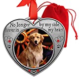 Pet Memorial Picture Ornament - No Longer by My Side - Heart Shaped Photo Frame Ornament - Loss of a Pet - Pet Sympathy - Gift/Storage Bag Included