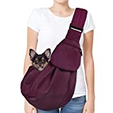 AUTOWT Dog Padded Papoose Sling, Small Pet Sling Carrier Hands Free Carry Adjustable Shoulder Strap Reversible Outdoor Tote Bag with a Pocket Safety Belt Dog Cat Carrying Traveling Subway (Burgundy)