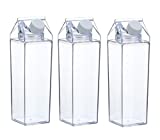 3 Pack Milk Carton Water Bottle Clear Square Milk Bottles Plastic Leakproof Cup (Style 6 - 3 Pack)