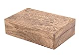 DharmaObjects Hamsa Hand of Fatima Hand Carved Jewelry Trinket Keepsake Wooden Storage Box (Fatima Hand, Large)