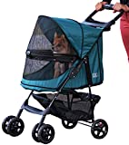 Pet Gear No-Zip Happy Trails Pet Stroller for Cats/Dogs, Zipperless Entry, Easy Fold with Removable Liner, Storage Basket + Cup Holder, Emerald