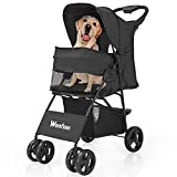 Pet Stroller - Cat Dog Strollers Easy to Walk Folding Travel Carrier Cart, for Medium Small Dogs Lightweight Animal Puppy Stroller with Skylight, Storage Basket, Cup Holder Storage Tray (Black)