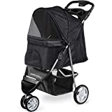 Paws & Pals Dog Stroller - Pet Strollers for Small Medium Dogs & Cats - 3 Wheeler Elite Jogger - Carriages Best for Cat & Large Puppy - Onyx Black