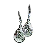 Recycled Vintage Clear Dairy Bottle Glass and Sterling Silver Filigree Teardrop Earrings