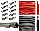 1/0 Gauge 1/0 AWG 10 Feet Red + 10 Feet Black Welding Battery Pure Copper Flexible Cable + 10pcs of 3/8" Tinned Copper Cable Lug Terminal Connectors + 3 Feet Black Heat Shrink Tubing