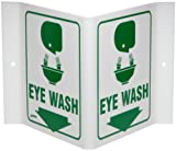 Brady V1EW03A 6" Height, 9" Width, 4" Depth Acrylic Green On White Color Standard "V" Sign Legend "Eye Wash (With Picto)"