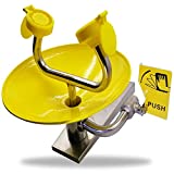 Eye wash Station with Free Eye Wash Sign - Wall Mounted Stainless Steel Eyewash Station with Dual Spray Heads – Emergency Eyewash Station – Hands Free Operation - First Aid for Eyes - Yellow