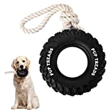 Tough Durable Dog Chewing and Treat Dispensing Toy Rubber Tire with Strong Rope for Aggressive Chewers Medium and Large Breed