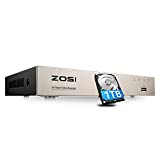 ZOSI H.265+ 5MP Lite 8 Channel Hybrid 4-in-1 HD TVI CCTV DVR, 8CH 1080P Surveillance Video Recorders with Hard Drive 1TB for Home Security Camera System,Mobile Remote Access,Motion Detection