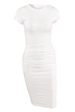 Missufe Women's Ruched Casual Sundress Midi Bodycon Sheath Dress (Cream White, X-Small)