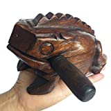 Cozinest Large 7" Wood Frog Guiro Rasp Percussion Instrument Tone Block Frog Animal Shaped Figurine Wooden Handcraft Musical Lucky Frog Home Office Decoration (Brown)