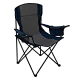 Pacific Pass Full Back Quad Chair for Outdoor and Camping with Cooler and Cup Holder, Carry Bag Included, Supports 300lbs, Middle, Blue/Gray