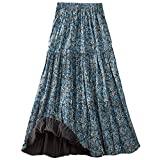 CATALOG CLASSICS Women's Reversible Broomstick Skirt - Blue Lagoon Paisley Print Reverse to Black - Large