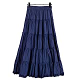 Saukiee Women's Bohemian Elastic Waist Long Skirt Cotton Circle Ruffle Broomstick Peasant Maxi Tiered Skirts Blue