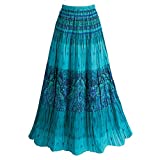 Women's Peasant Skirt - Tiered Broomstick Style in Caribbean Blues - Small 35" Long