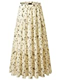 NASHALYLY Women's Chiffon Elastic High Waist Pleated A-Line Flared Maxi Skirts（Flower-203,3XL