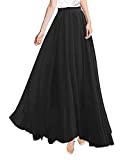 v28 Women Full/Ankle Length Flowy Elastic Retro High Waisted Long Chiffon Maxi Skirt (L,Black)