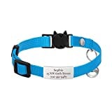 Jiquan Personalized Cat Collars,Breakaway Adjustable Kitten Collars with Name Tag,Cat ID Collar Engraved Pet Name Phone,Safety Collars with Bell,7 Colors,Up to 3 Lines of Custom Text(S Blue)