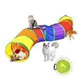 Cat Tunnel for Indoor Cats with Play Ball and Peek Holes, Interactive S-Way Foldable Pet Cat Tunnel Crinkle Toy, Large Long Dog Cat Tunnel Tube for Kitten Kitty Puppy Bunny Rabbit (Rainbow)