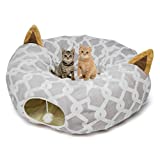 LUCKITTY Large Cat Dog Tunnel Bed with Washable Cushion-Big Tube Playground Toys Plush 3 FT Diameter Longer Crinkle Collapsible 3 Way,Gift for Small Medium Large Kitten Puppy Rabbit Ferret Grey Gray