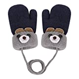 Toddler Baby Knitted Winter Gloves Cable Mittens Cute Cartoon Bear Kids Boys Girls Thermal Thick Fleece Lined Gloves Wool Warm Knit Snow Ski Cold Weather Gloves Children with String Age 0-3Y