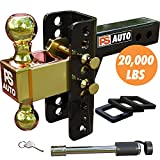 PSAUTO Adjustable Trailer Hitch – Trailer Hitch, Adjustable, Ball Mount Hitch - 2-inch Receiver, 6-inch Drop, 20,000 LBS, 2 and 2-5/16 inch Balls, Solid Tube Hitch
