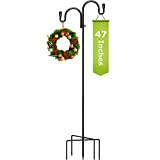 PEEKI Double Shepherds Hook, Adjustable Bird Feeder Pole for Outside with 5-Prong Base, Heavy Duty Garden Shepards Hooks for Outdoor Plant Hanger, Hummingbird Feeder Stand (47 Overall Height, 1-Pack)