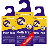 MothPrevention Powerful Clothes Moth Traps only for Clothes Closets Moths | Refillable Clothes Moth Trap | 3-Pack | Odor-Free & Natural Closet Clothing Moth Traps | Moth Pheromone Traps for House