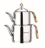 korkmaz A213 Çintemani Tea Pot Rose Gold, Stainless Steel, Solar Base, Teapot Sets for Adults, Turkish Tea Set